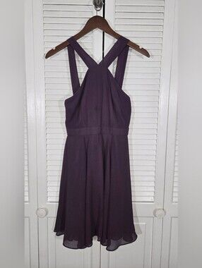 Lulus Forevermore Dusty Purple Skater Fit & Flare Mini Chiffon A Line Dress Sz S